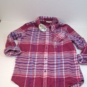 Bass Pro Shops Outdoor Kids Pink and Purple Plaid Button Down XL Shirt New